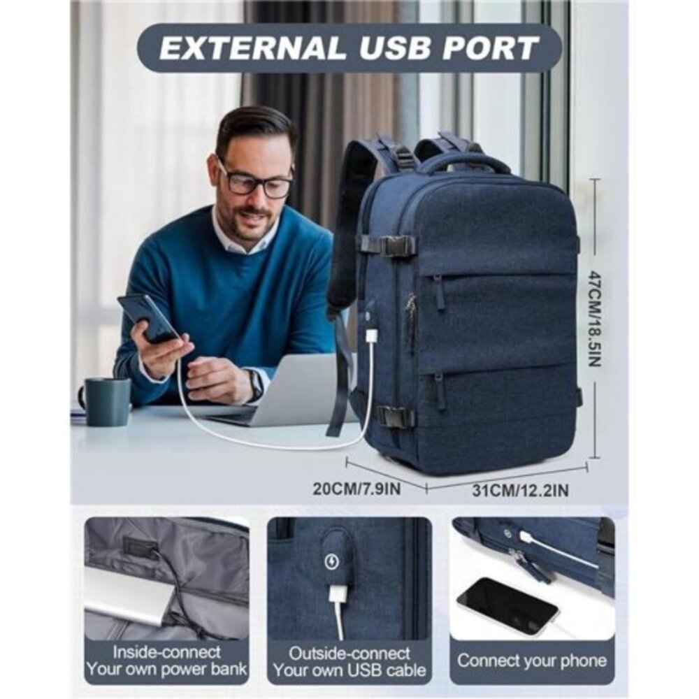 Navy Women's Backpack with Multi-Compartment Design - Picture 2 of 7